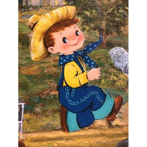 Rustic Country Cute Farmer Boy Handmade Collage Framed Wall Art OOAK Decor - Picture 2 of 6